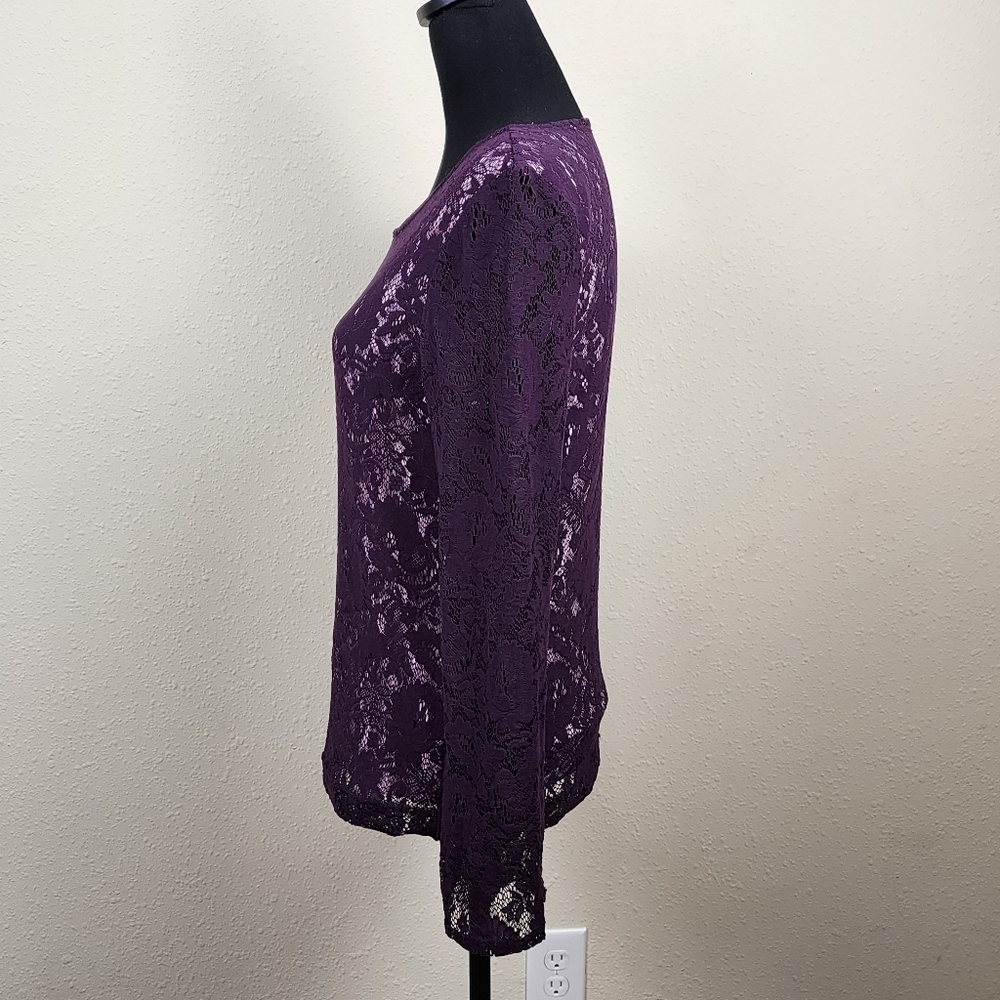 Victor Costa Occasion Long Sleeve Lace Blouse Top Deep Purple Size Medium - Picture 5 of 9